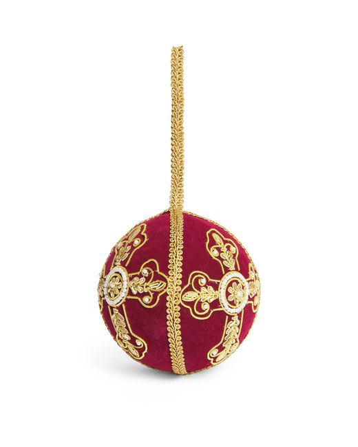 Harrods Red Velvet Embellished-Cross Bauble