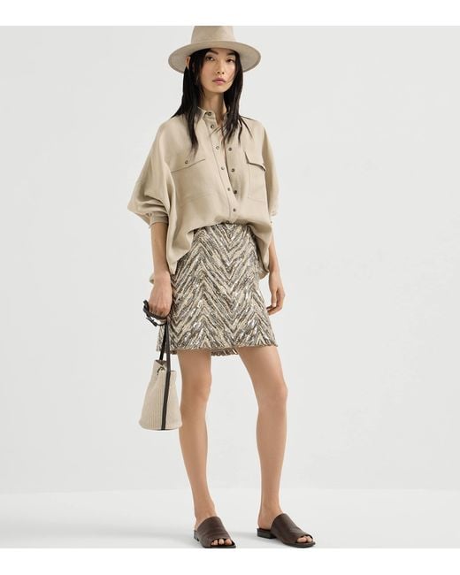 Brunello Cucinelli Natural Sequin-Detail Mini Skirt