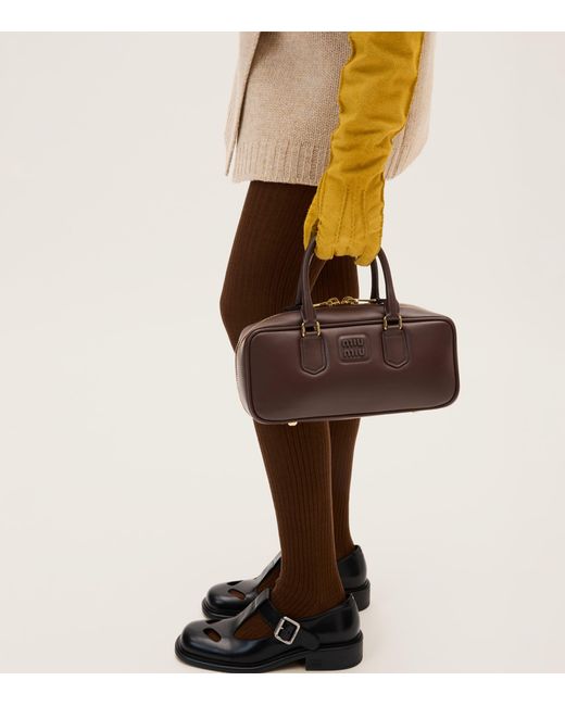 Miu Miu Brown Small Leather Arcadie Top-Handle Bag