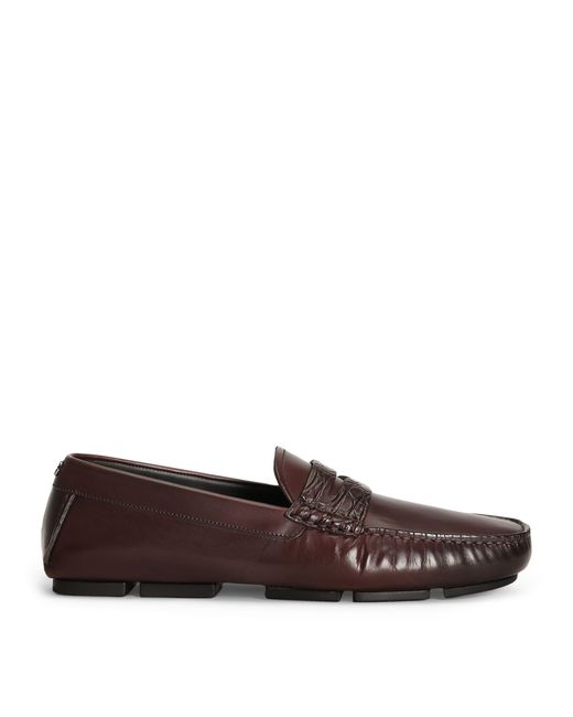 Dolce & Gabbana Brown Calfskin Crocodile-Insert Driving Shoes for men