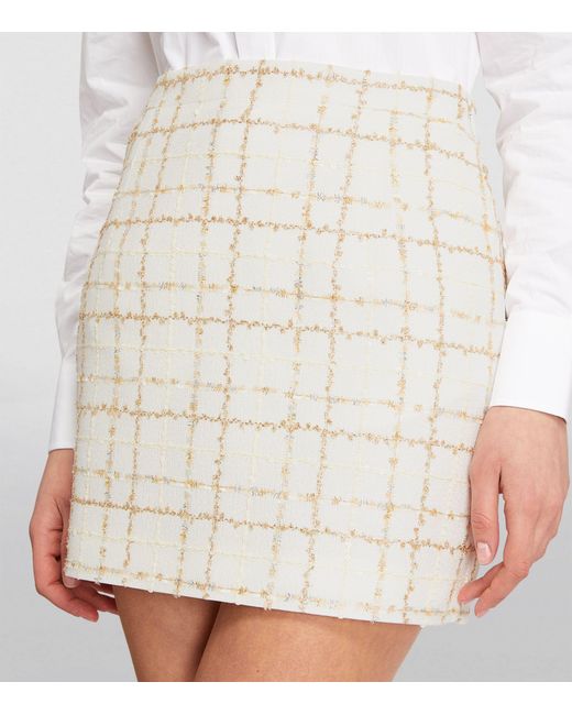 Alessandra Rich Natural Embellished Tweed Mini Skirt