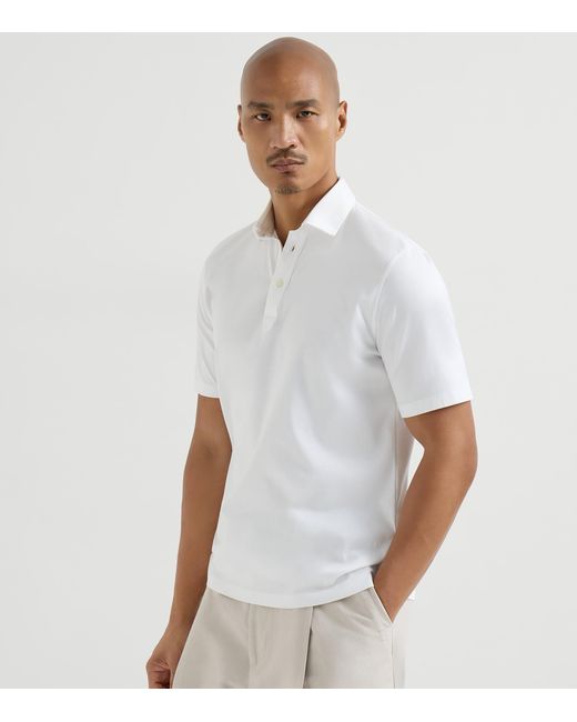 Brunello Cucinelli White Cotton Jersey Polo Shirt for men