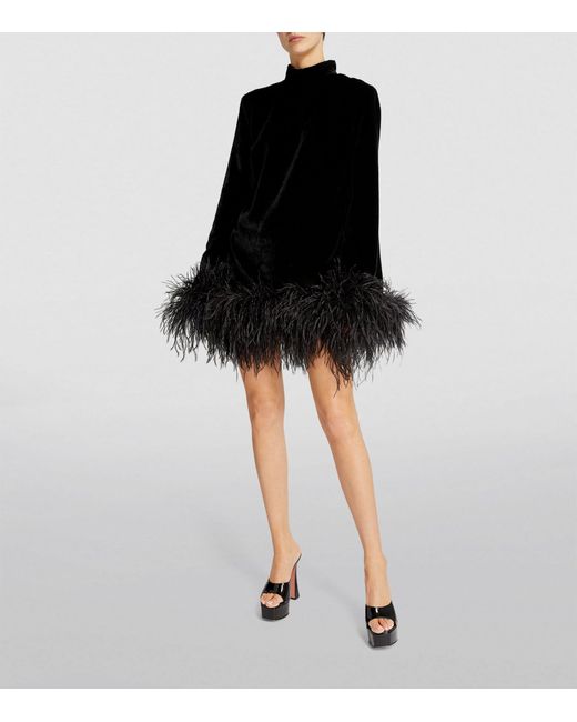 ‎Taller Marmo Black Ostrich Feather Gina Mini Dress