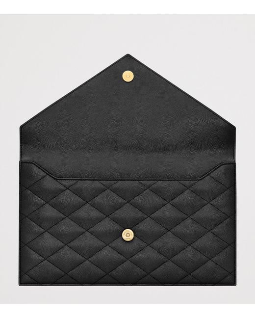 Saint Laurent Black Leather Quilted Uptown Clutch Bag