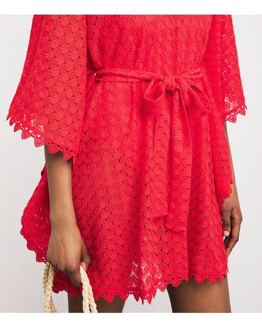 Melissa Odabash Red Crochet Tie-Waist Petra Kaftan