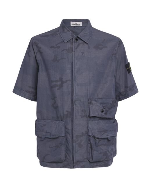 Stone Island Blue Ripstop Faded Camo Shirt for men