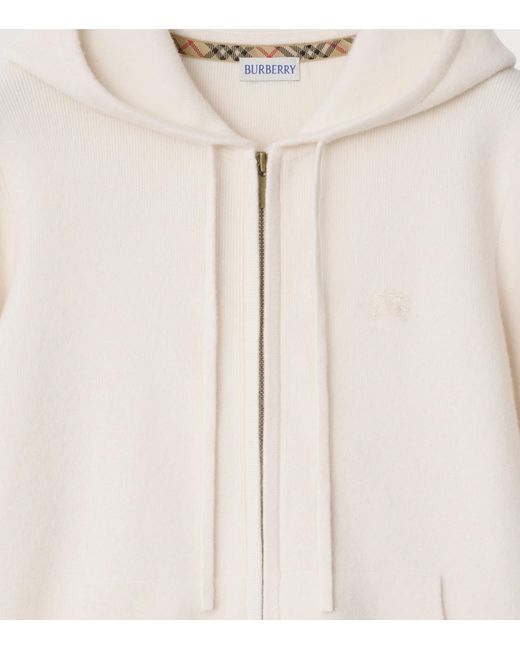 Burberry White Cashmere-Blend Zip-Up Hoodie