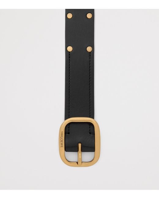 Loewe Black Leather Studded Rounded-Rectangle Belt