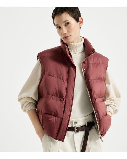 Brunello Cucinelli Red Water-Resistant Monili-Detail Gilet