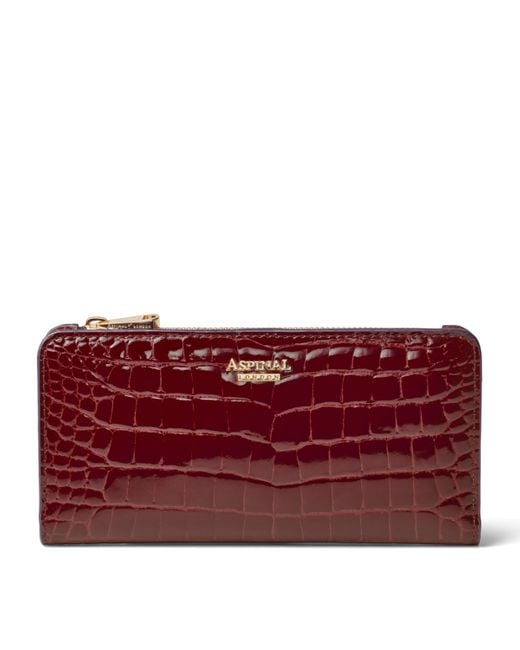 Aspinal Red Large Leather Croc-Embossed Mayfair Purse