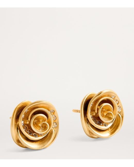 Nada Ghazal Metallic And Diamond Pop Of Hope Rose Stud Earrings