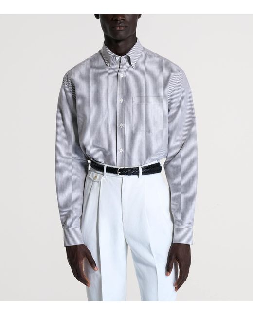 Dunhill Purple Cotton-Cashmere Stripe Shirt for men