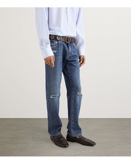 Dolce & Gabbana Blue Straight Leg Distressed Jeans for men