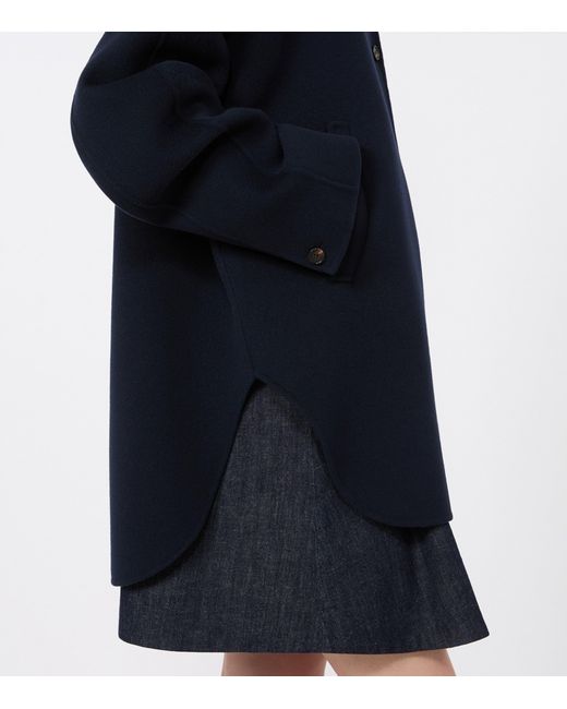 Max Mara Blue Virgin Wool Hooded Coat