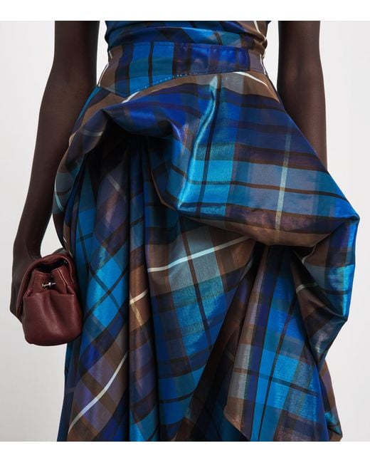 Vivienne Westwood Blue Tartan Off-The-Shoulder Chichi Gown