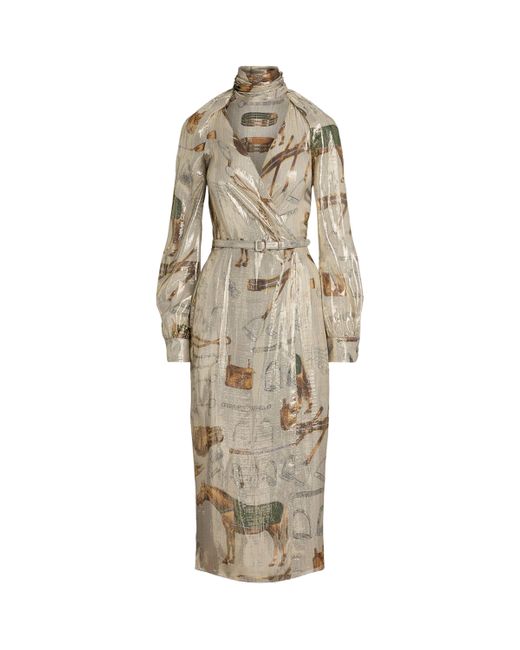 Ralph Lauren Natural Silk Lamé Midi Dress