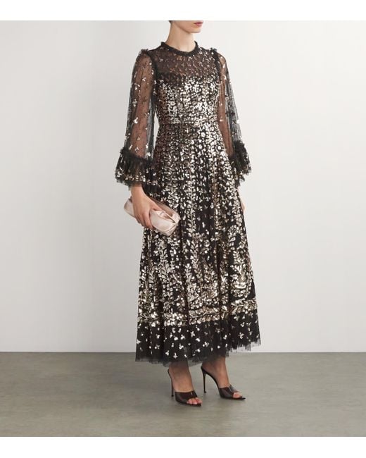 Needle & Thread Black Sequin-Embellished Fern Gown