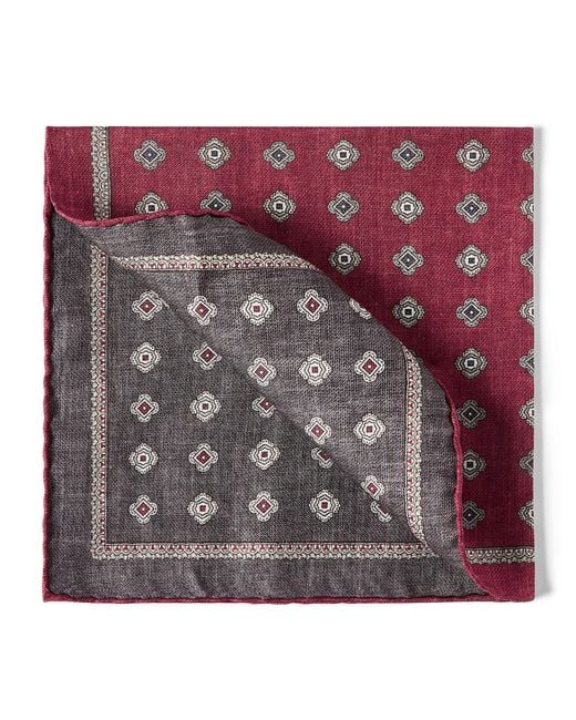 Brunello Cucinelli Purple Silk Medallion Pocket Square for men