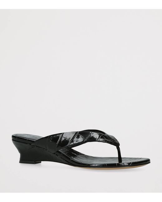 Le Monde Beryl Black Leather Micro Wedge Sandals 40