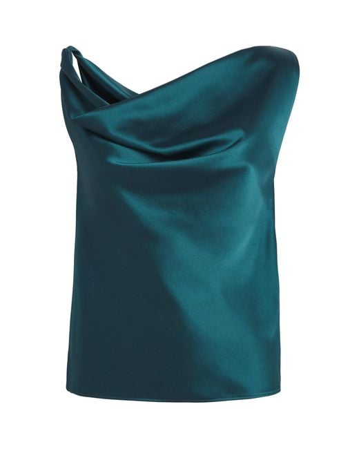 Leset Blue Satin Cowl-Neck Barb Top