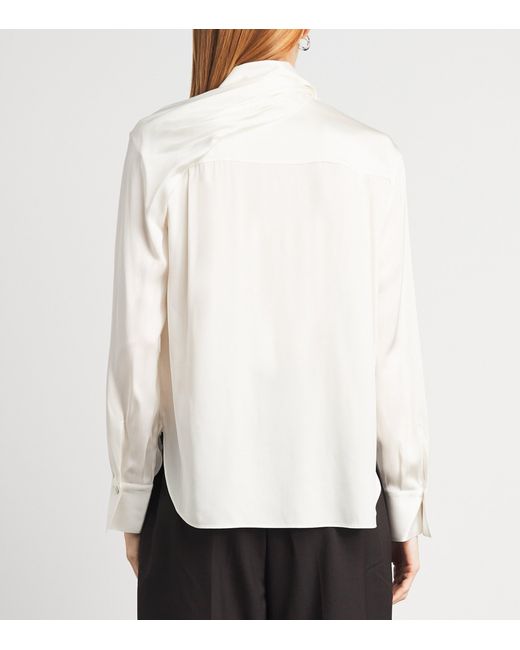 Vince White Silk-Blend Scarf-Detail Shirt