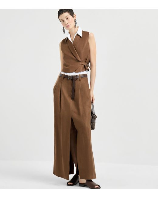 Brunello Cucinelli White Stretch-Cotton Poplin Sleeveless Shirt