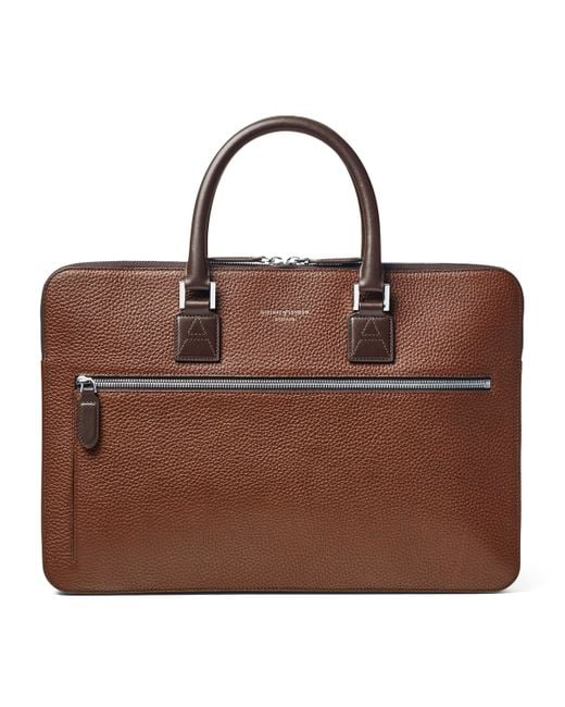 Aspinal Brown Leather Connaught Briefcase for men