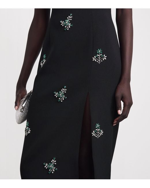 Huishan Zhang Black Crepe Embellished Evelyn Midi Dress