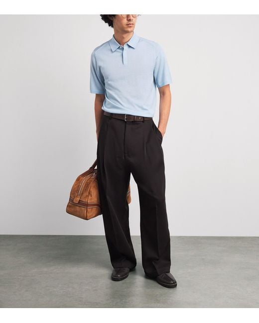 Paul Smith Blue Merino Wool Polo Shirt for men