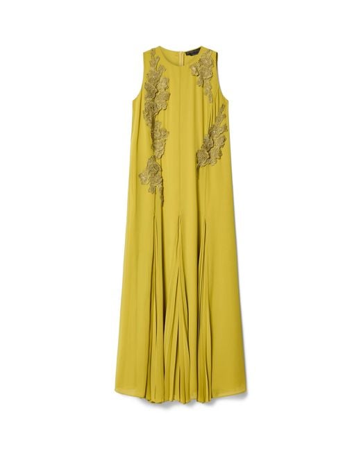 Marina Rinaldi Yellow Floral-Embellished Maxi Dress
