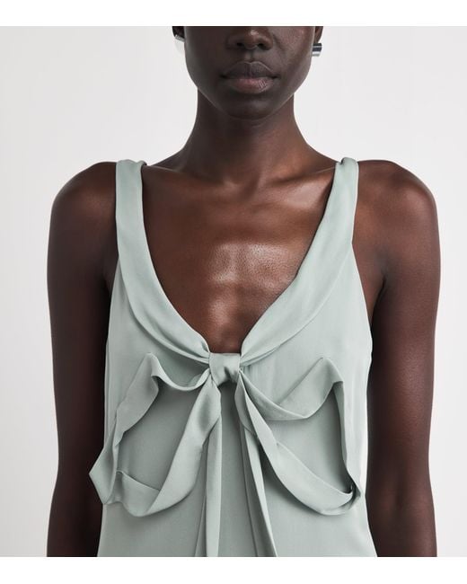 Acne Gray Silk Bow-Appliqué Midi Dress