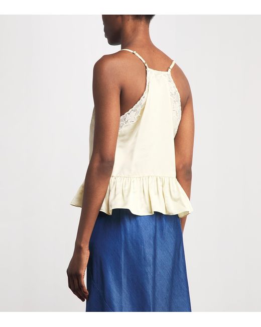 Sandro Natural Lace-Trim Ruffled Top