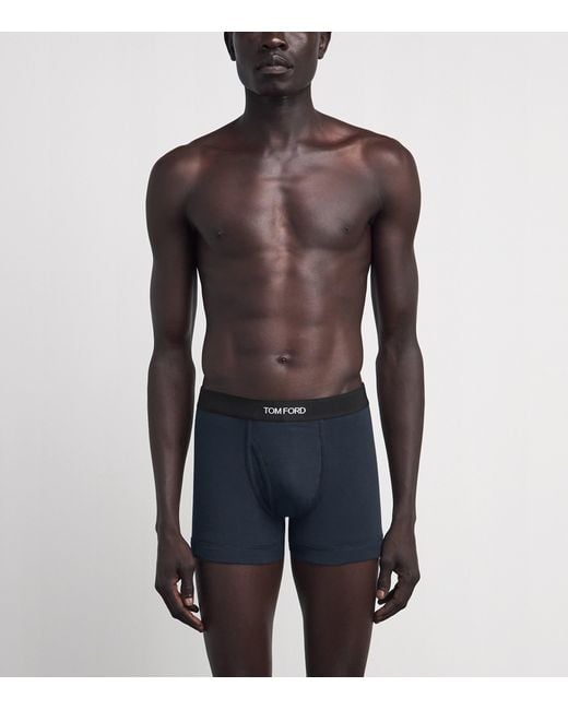 Tom Ford Blue Stretch-Cotton Logo Boxers for men