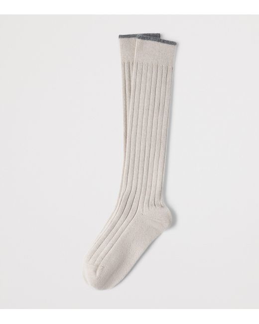 Brunello Cucinelli White Cashmere Ribbed Socks for men