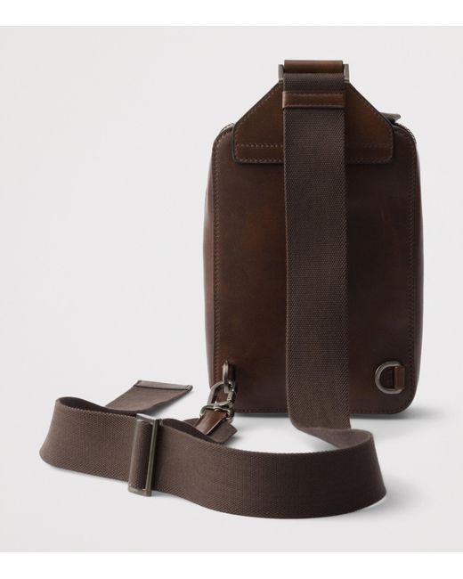 Prada Brown Leather Brique Cross-Body Bag for men