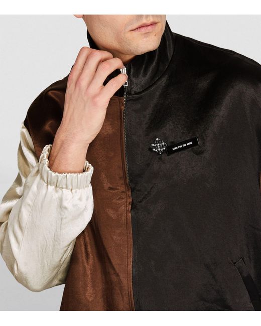 Song For The Mute Brown Satin Panelled Bomber Jacket for men