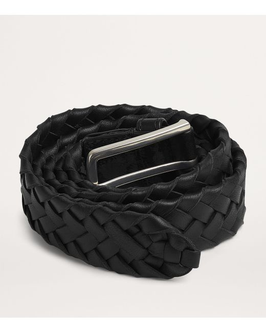 Bottega Veneta Black Leather Intreccio Cabat Belt for men