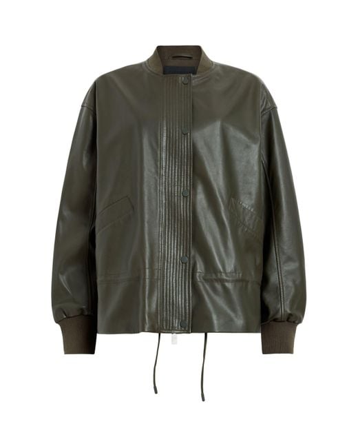 AllSaints Green Leather Sofi Bomber Jacket