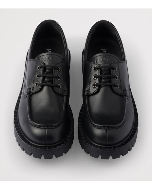 Prada Black Leather Laced Loafers for men