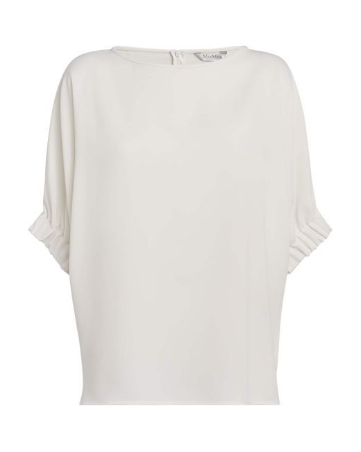 Max Mara White Cady Gathered-Cuff Pacos Blouse