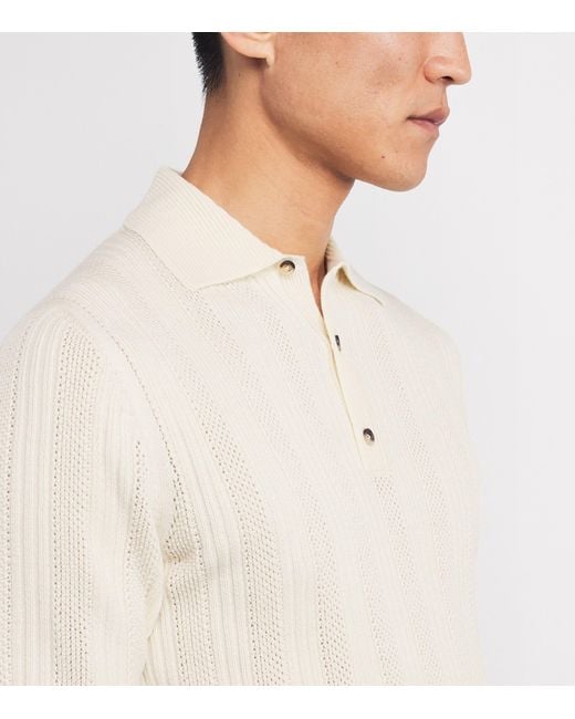 Isaia Natural Wool-Silk-Cashmere Knit Polo Shirt for men