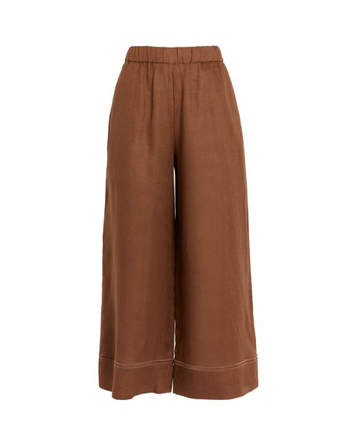 Max Mara Brown Linen Wide-leg Trousers