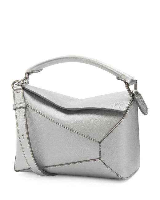 Loewe Gray Small Metallic Leather Puzzle Top-Handle Bag