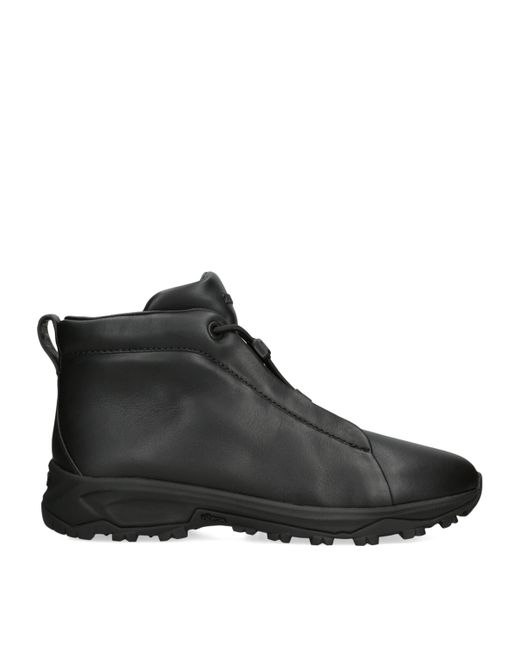 Zegna Black Leather Triple Stitch Vetta Sneakers for men