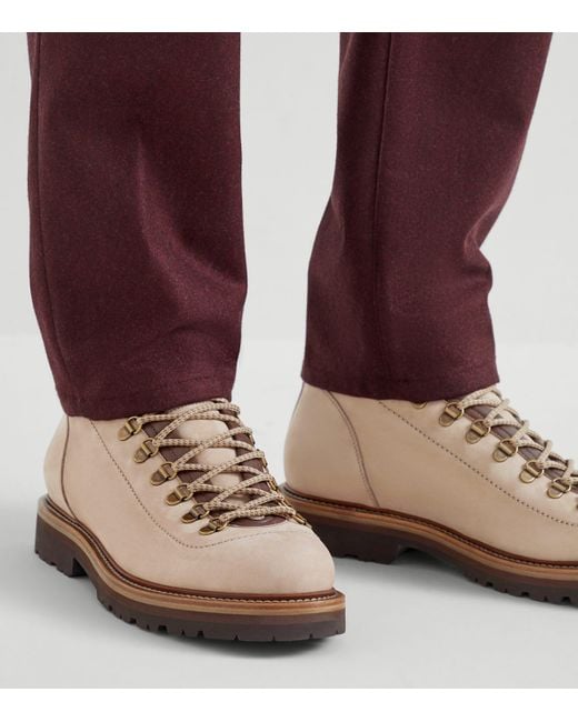 Brunello Cucinelli Brown Nubuck-Leather Ankle Boots for men