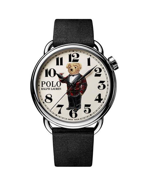 Polo Ralph Lauren Black Stainless Steel Tartan Polo Bear Watch 42mm for men