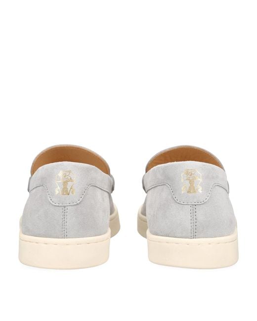 Brunello Cucinelli White Suede Hybrid Loafers for men
