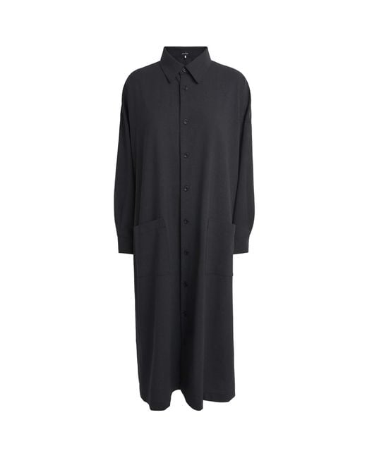 Eskandar Black Stretch-Wool Midi Shirt Dress