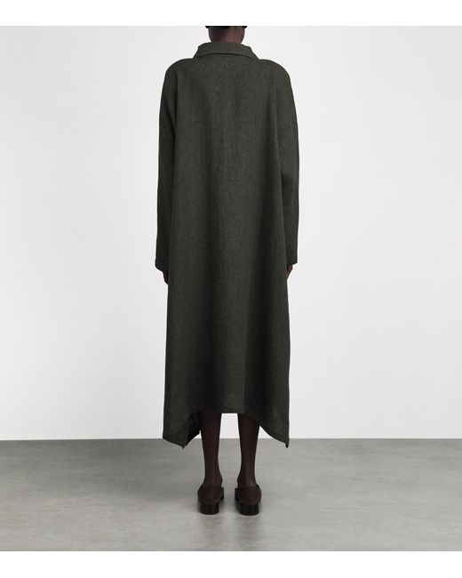 Eskandar Black Linen Wide Midi Shirt Dress