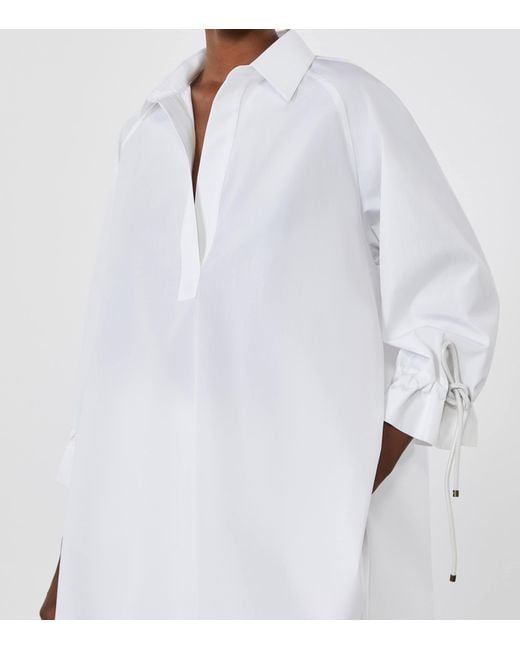 Max Mara White Cotton Poplin Drawstring Blouse